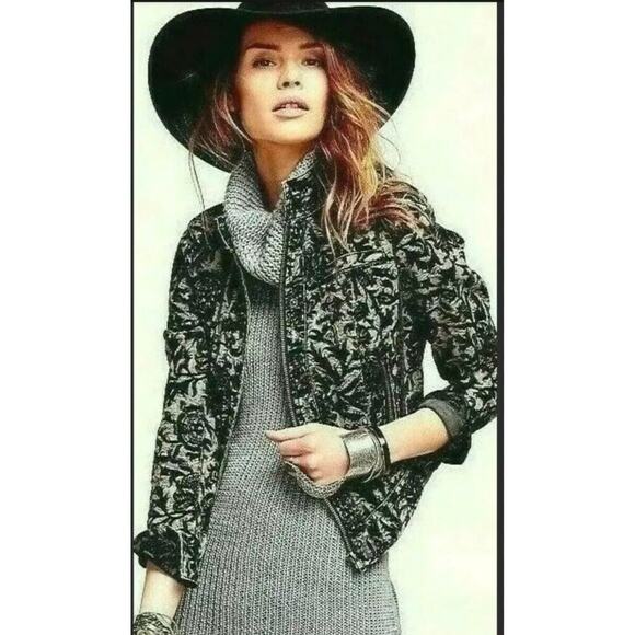 Free People Jackets & Blazers - Free People Follow the Flock velvet burnout moto jacket olive and black size 2